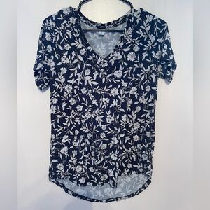 Old Navy Navy Blue Floral Short Sleeve Top